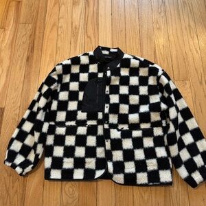 Blu Pepper Black and White Checkerboard Sherpa Coat